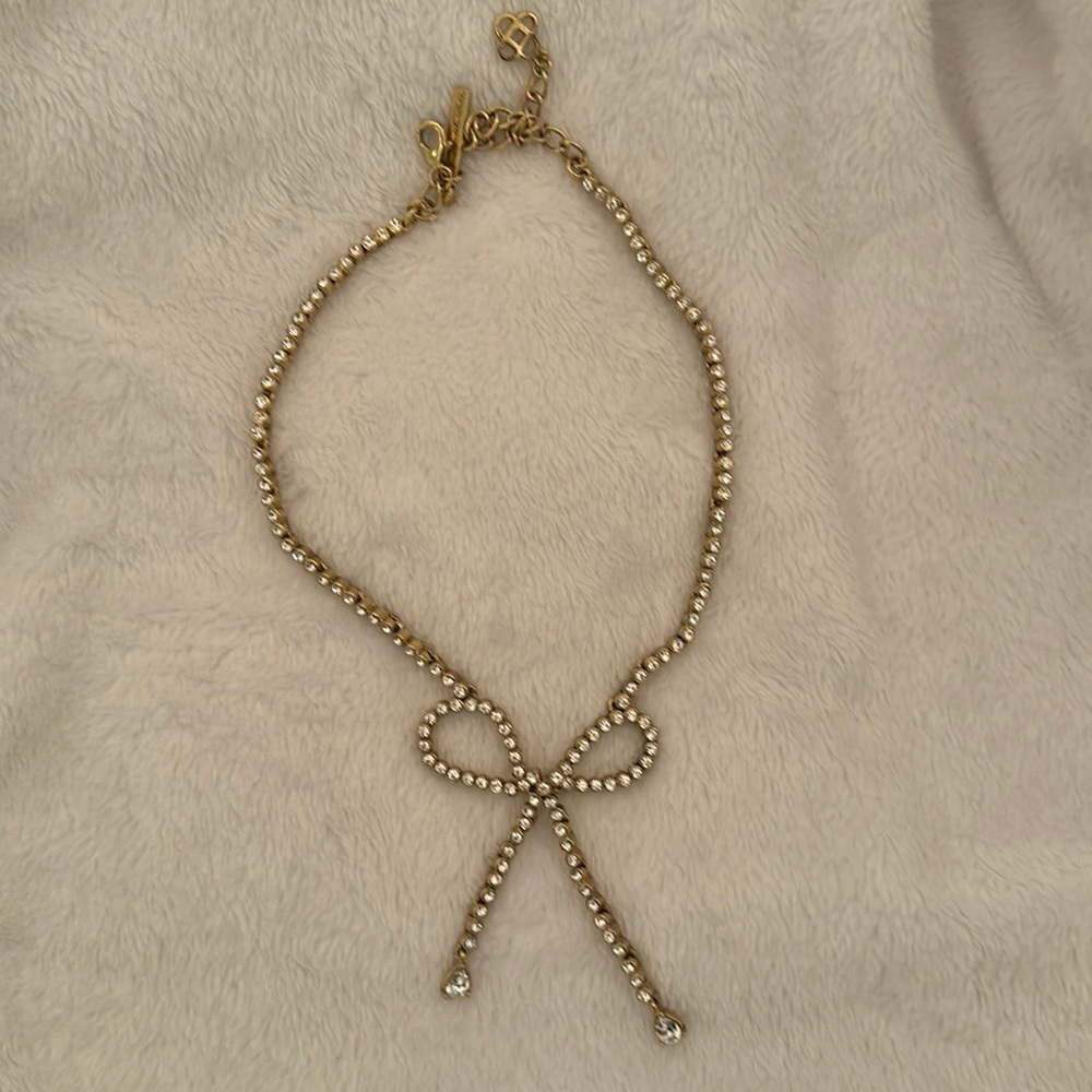 Oscar De La Renta Goldtone and Glass Crystal Love Bow Necklace